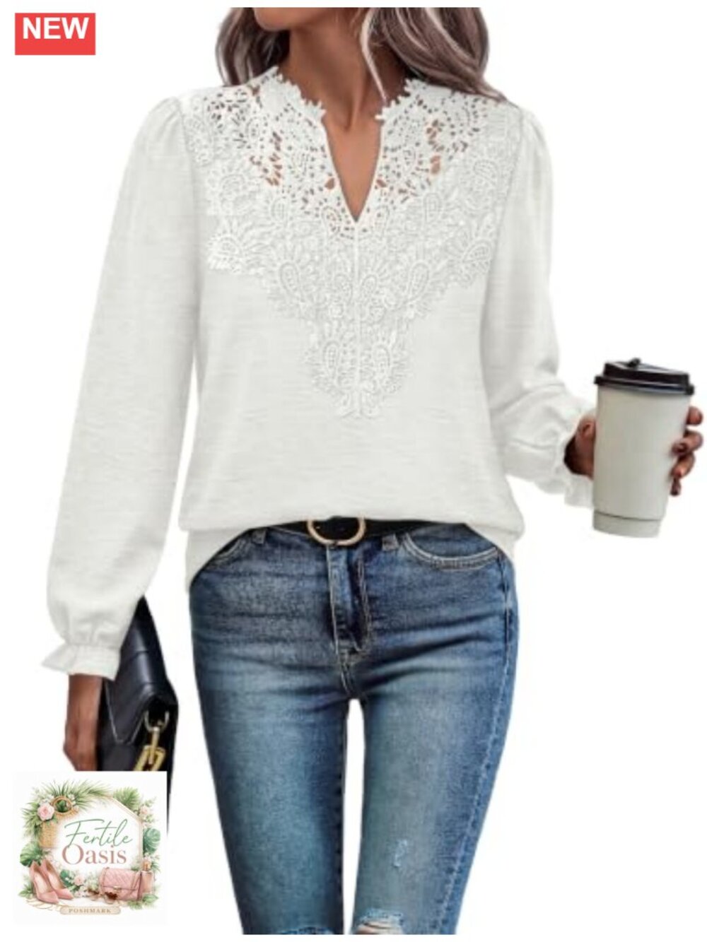 Lace Long Sleeve Blouse Boho V Neck Women's Top